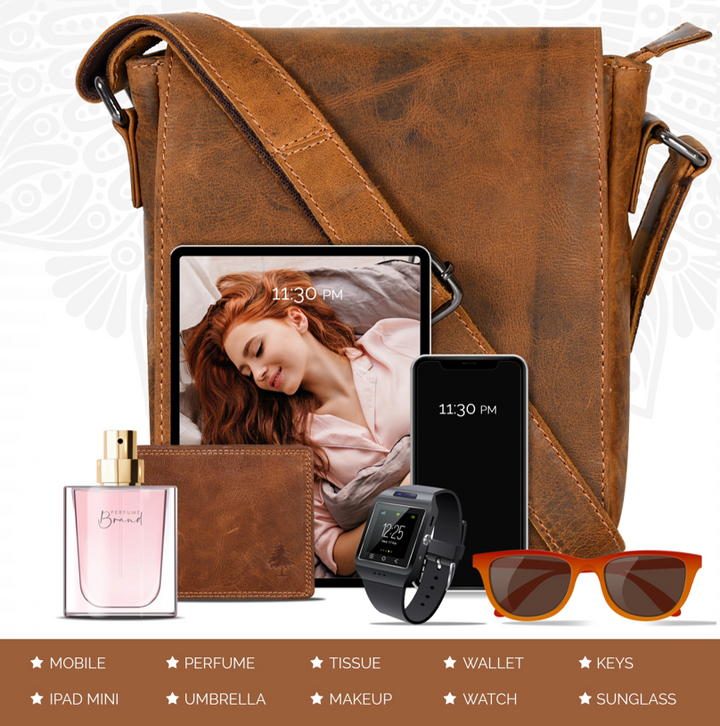 Leather Shoulder Bag Luna - Camel - Greenwood Leather