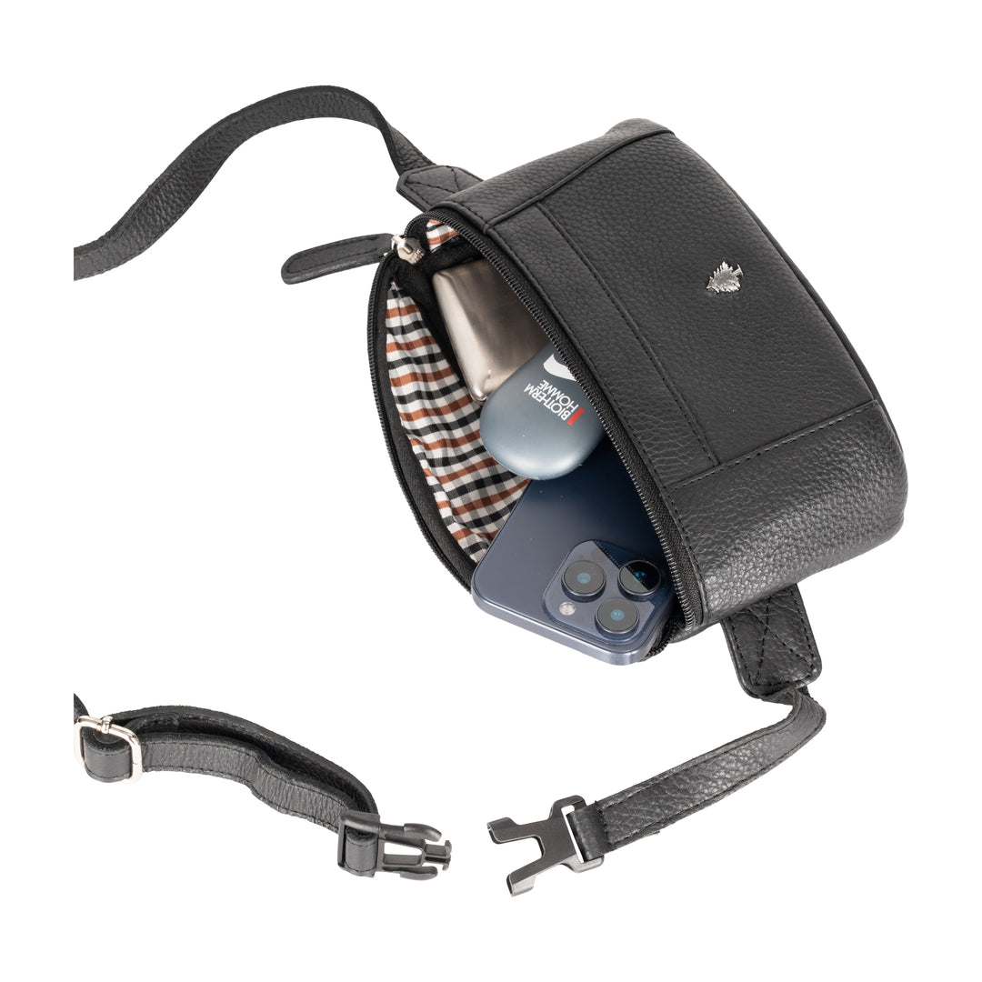 Everett Leather Belt Bag – Compact Crossbody Waist Pack - Black - Greenwood Leather