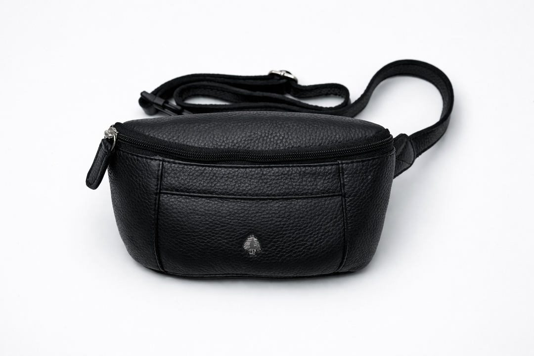 Everett Leather Belt Bag – Compact Crossbody Waist Pack - Black - Greenwood Leather