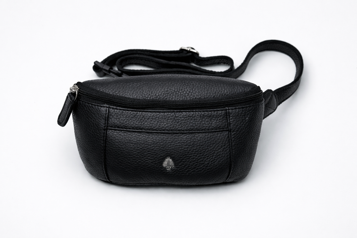 Everett Leather Belt Bag – Compact Crossbody Waist Pack - Black - Greenwood Leather