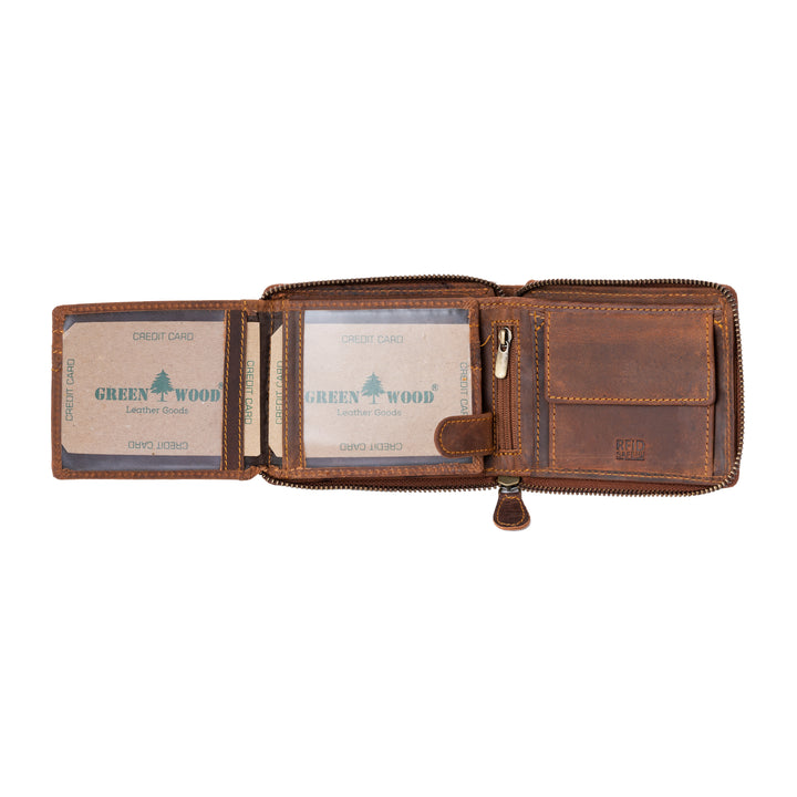 RFID wallet - Zip Around Wallet Buffalo - Sandal - Greenwood Leather