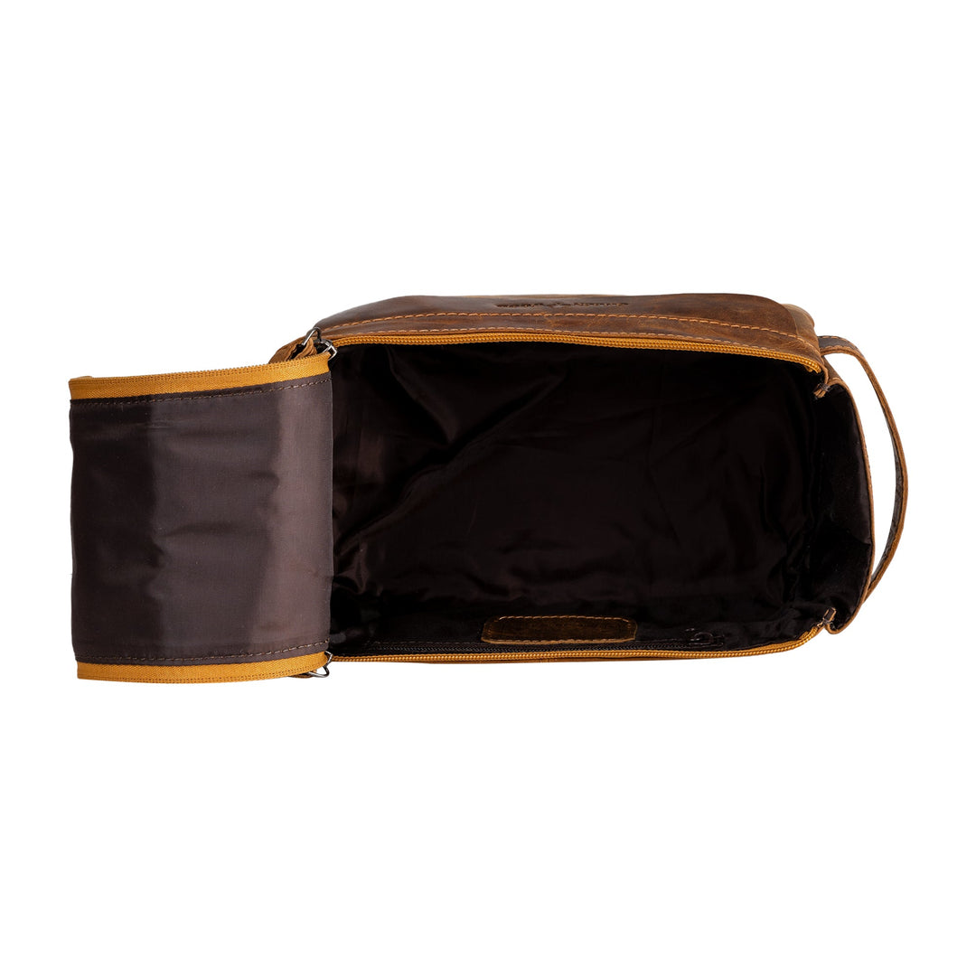 Leather Travel Wash Bag Calgary Camel - Greenwood Leather