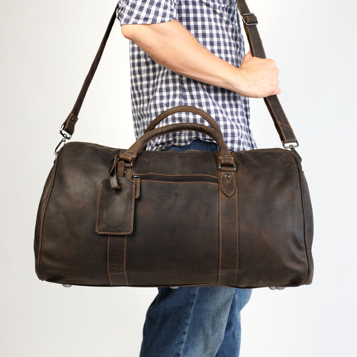 Leather Weekend Travel Bag Victoria - Brown - Greenwood Leather