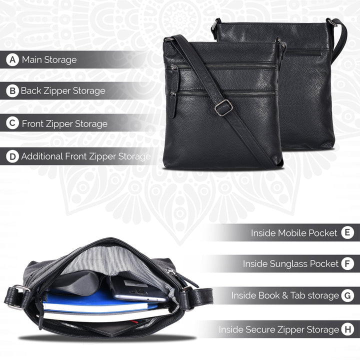 Leather Crossbody Purse Ottawa - Black - Greenwood Leather