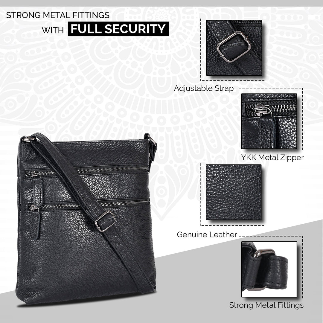 Leather Crossbody Purse Ottawa - Black - Greenwood Leather