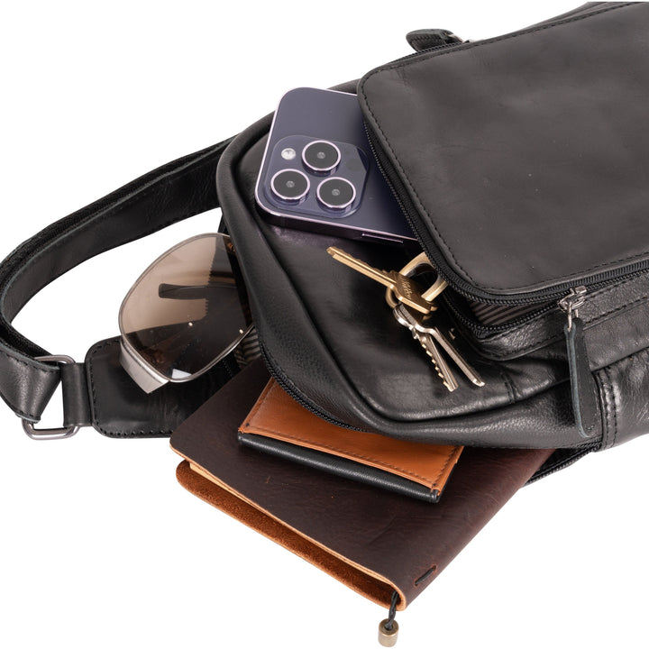 Leather Crossbody Bag Hamilton - Black - Greenwood Leather
