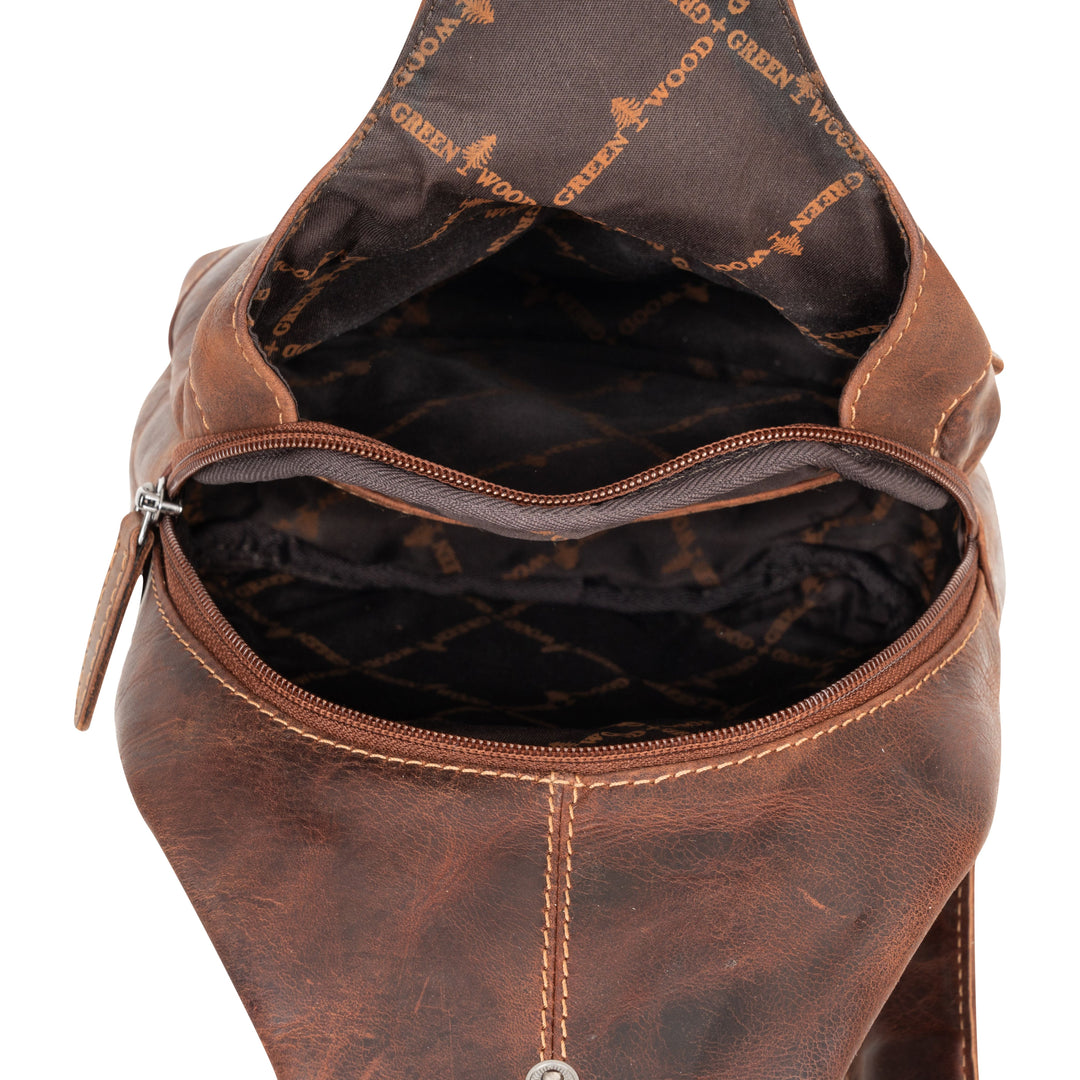 Greenwood Leather “Ranger” Sling Bag in Sandal – Genuine Distressed Leather Crossbody Chest Bag for Travel & Everyday Use - Greenwood Leather
