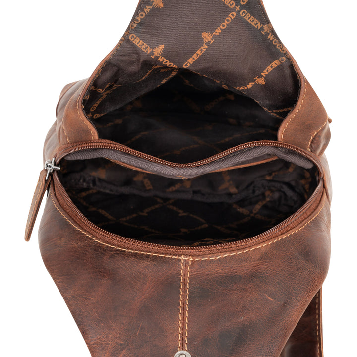 Greenwood Leather “Ranger” Sling Bag in Sandal – Genuine Distressed Leather Crossbody Chest Bag for Travel & Everyday Use - Greenwood Leather