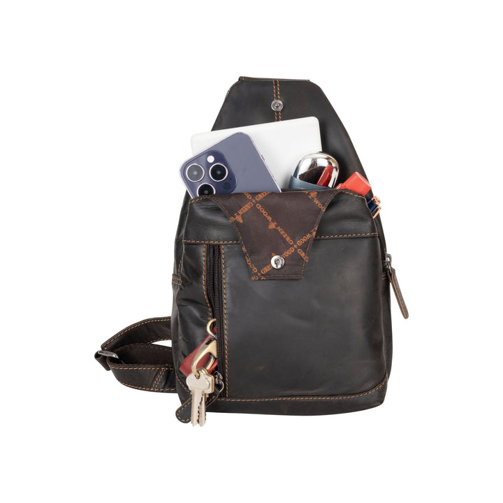 Greenwood Leather “Ranger” Sling Bag in Sandal – Genuine Distressed Leather Crossbody Chest Bag for Travel & Everyday Use - Greenwood Leather
