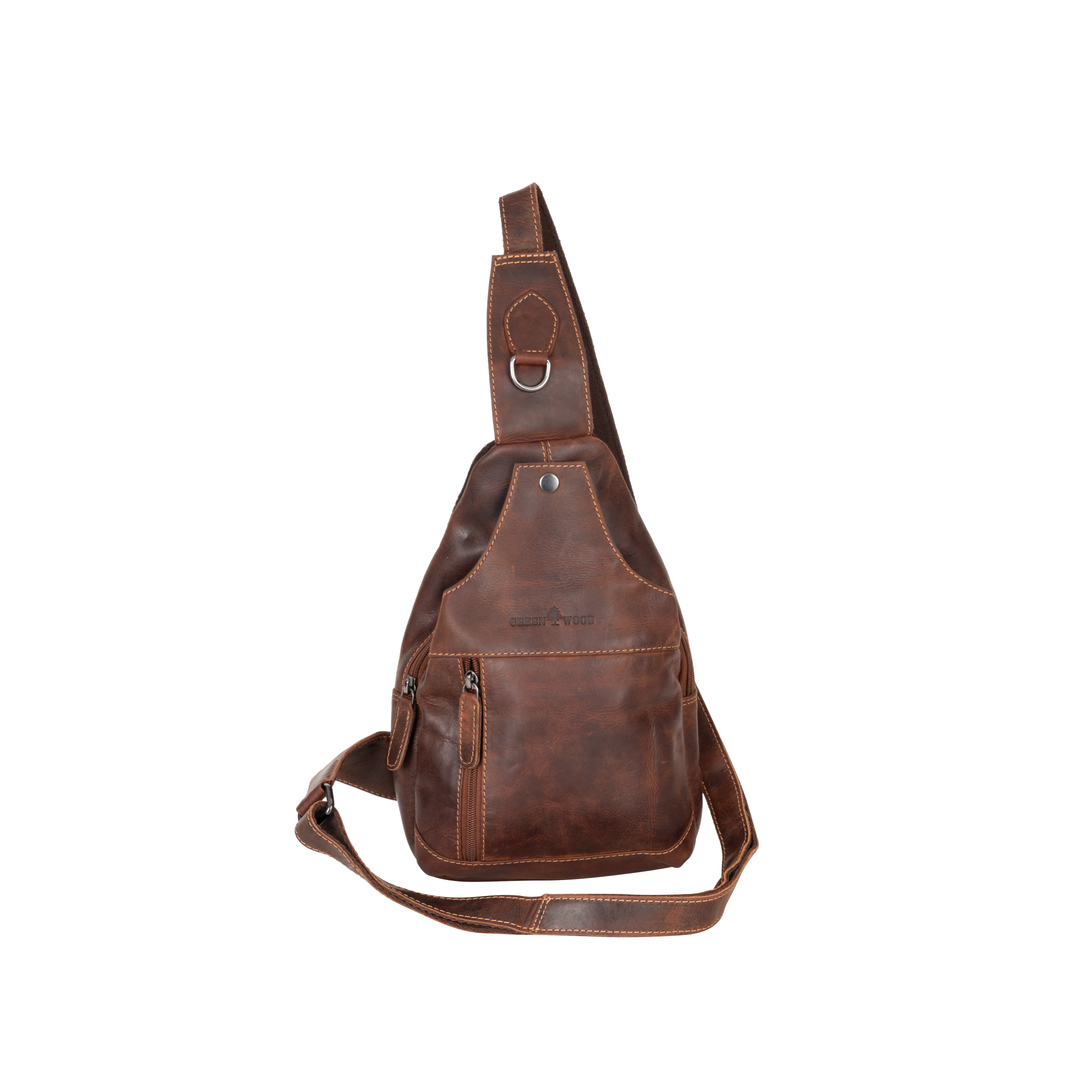 Greenwood Leather “Ranger” Sling Bag in Sandal – Genuine Distressed Leather Crossbody Chest Bag for Travel & Everyday Use - Greenwood Leather