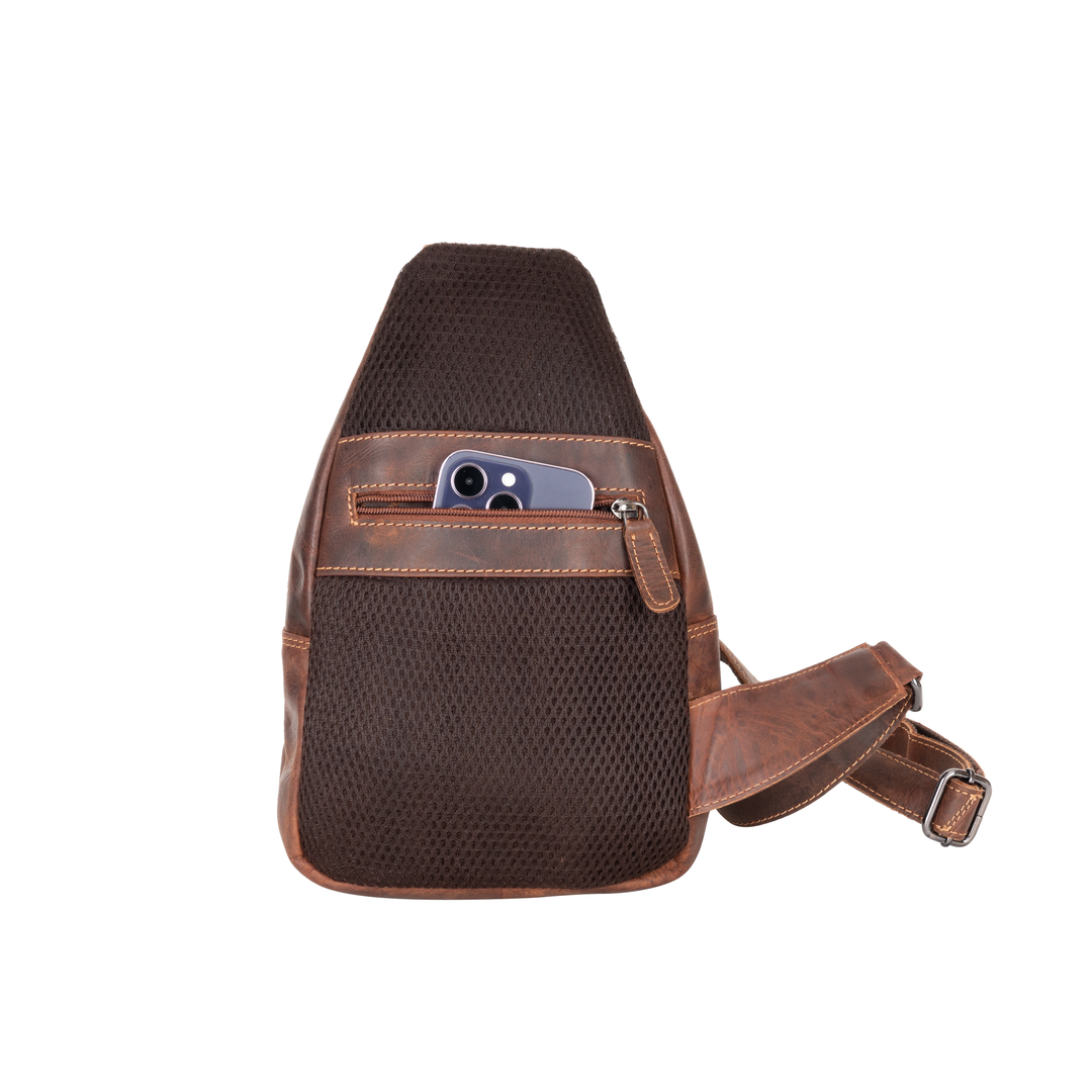 Greenwood Leather “Ranger” Sling Bag in Sandal – Genuine Distressed Leather Crossbody Chest Bag for Travel & Everyday Use - Greenwood Leather