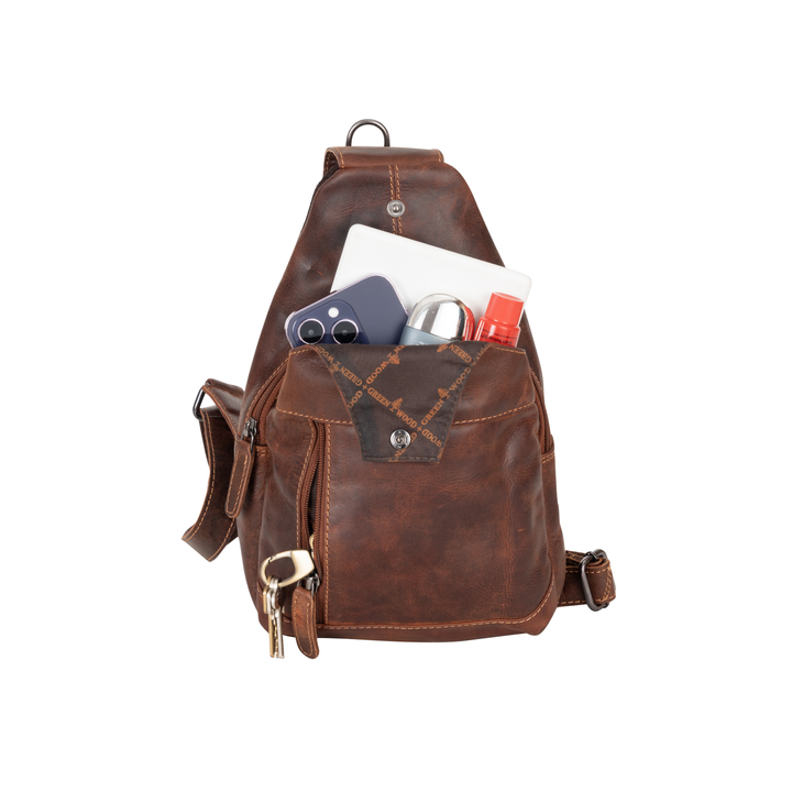 Greenwood Leather “Ranger” Sling Bag in Sandal – Genuine Distressed Leather Crossbody Chest Bag for Travel & Everyday Use - Greenwood Leather