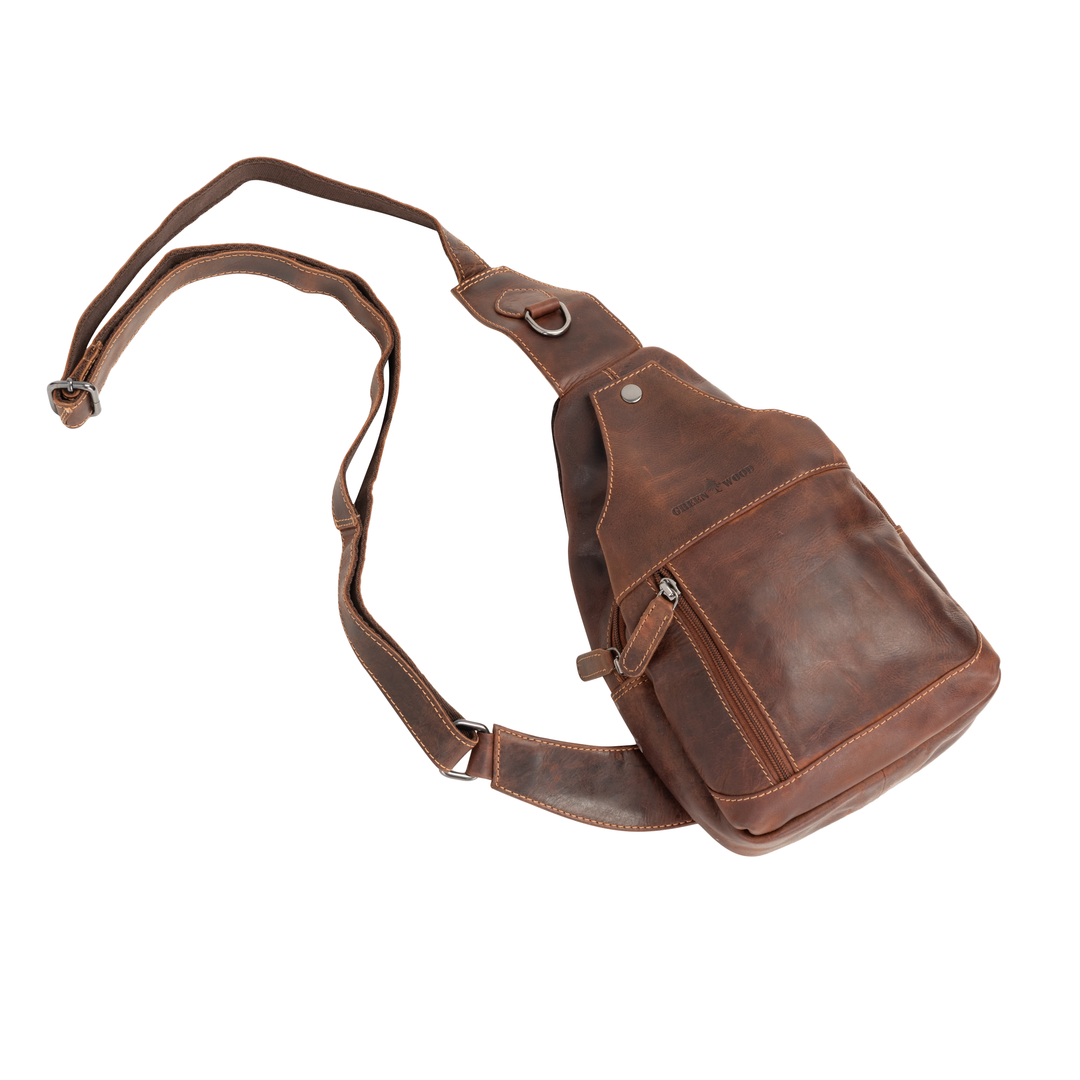 Greenwood Leather “Ranger” Sling Bag in Sandal – Genuine Distressed Leather Crossbody Chest Bag for Travel & Everyday Use - Greenwood Leather
