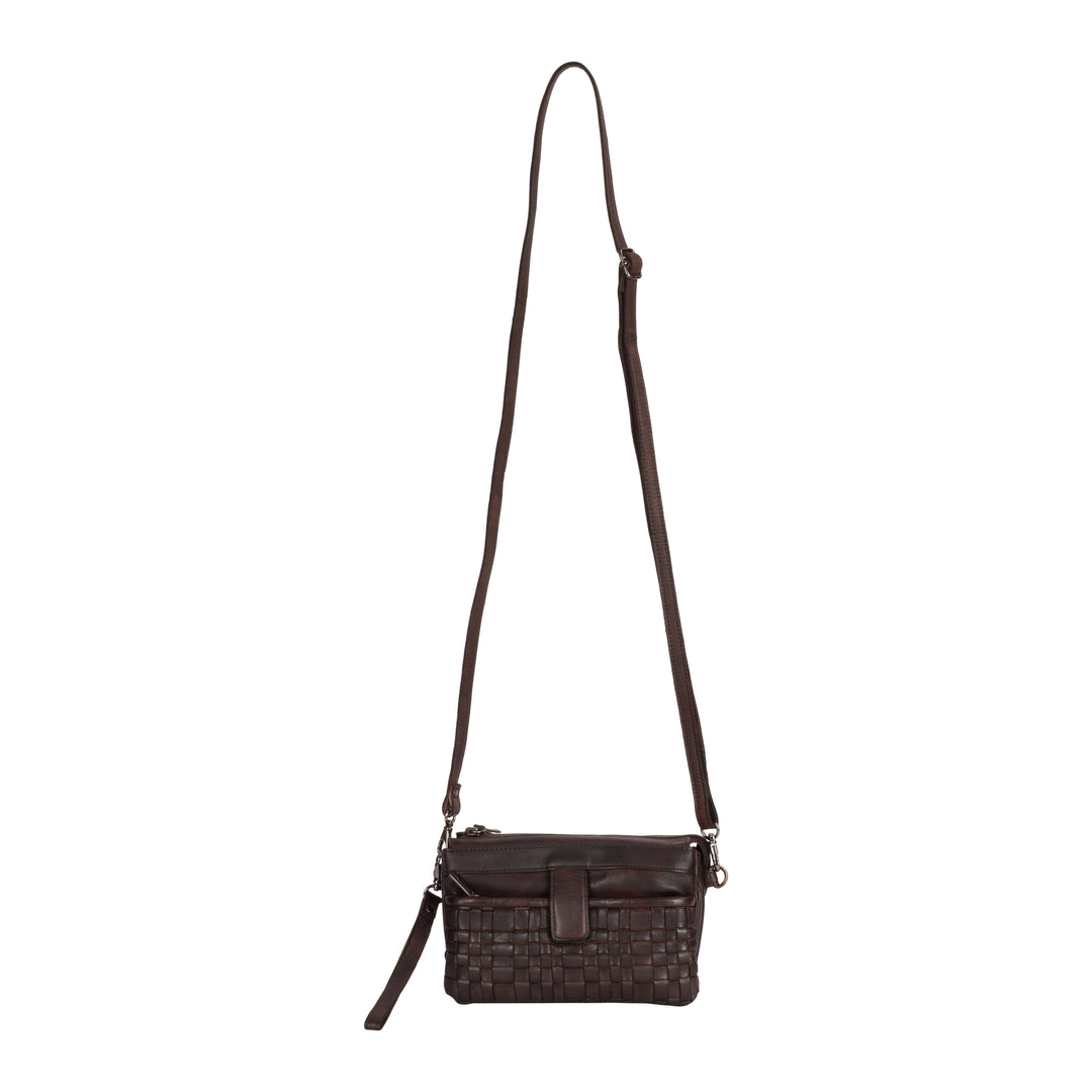 Greenwood Leather “Cherry” Woven Leather Phone Sling Bag & Clutch – Multi-Compartment Ladies Crossbody Travel Purse - Greenwood Leather