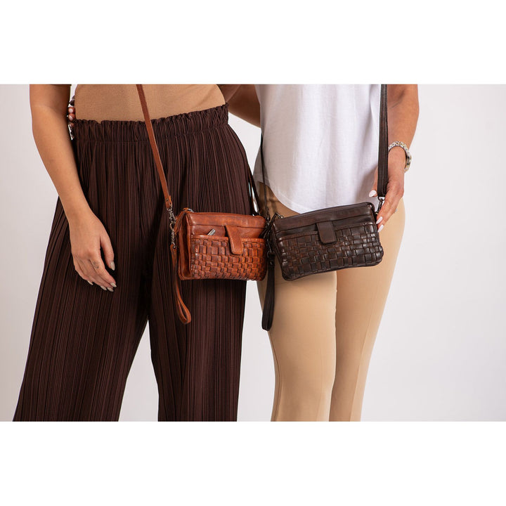 Greenwood Leather “Cherry” Woven Leather Phone Sling Bag & Clutch – Multi-Compartment Ladies Crossbody Travel Purse - Greenwood Leather