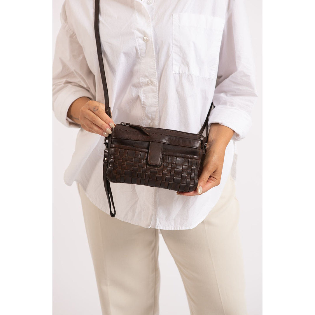 Greenwood Leather “Cherry” Woven Leather Phone Sling Bag & Clutch – Multi-Compartment Ladies Crossbody Travel Purse - Greenwood Leather