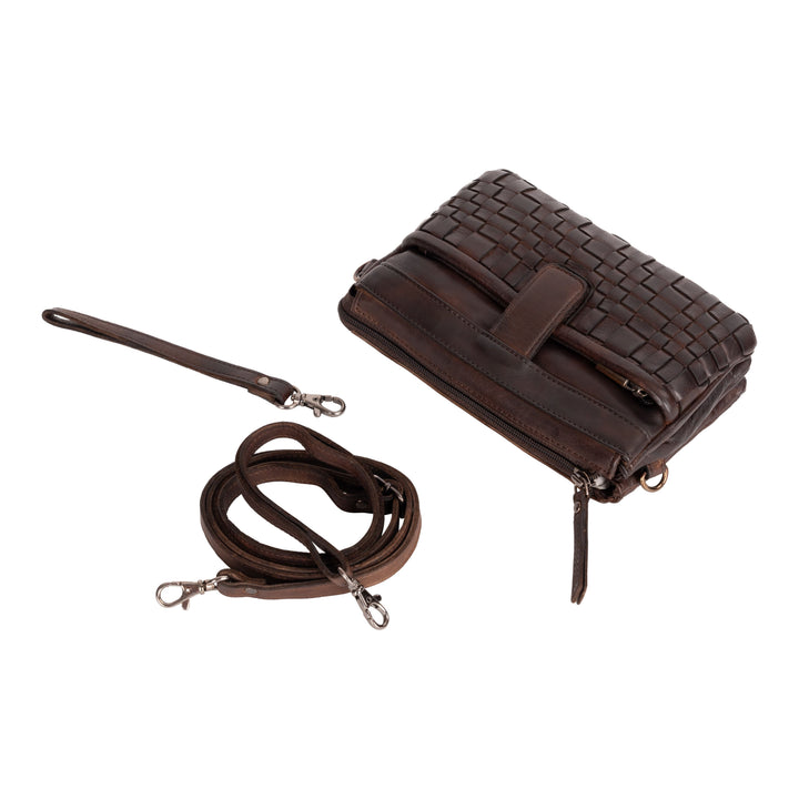 Greenwood Leather “Cherry” Woven Leather Phone Sling Bag & Clutch – Multi-Compartment Ladies Crossbody Travel Purse - Greenwood Leather