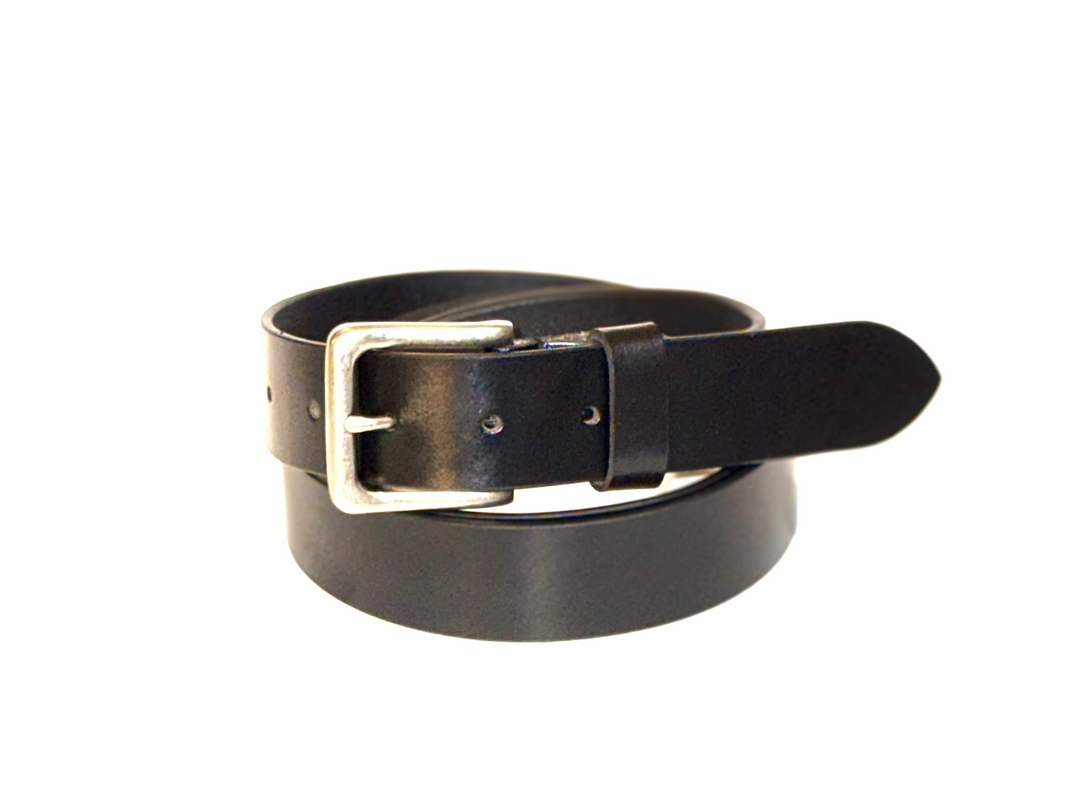 Leather Black Belt with Silver Buckle Formal - S - Greenwood Leather