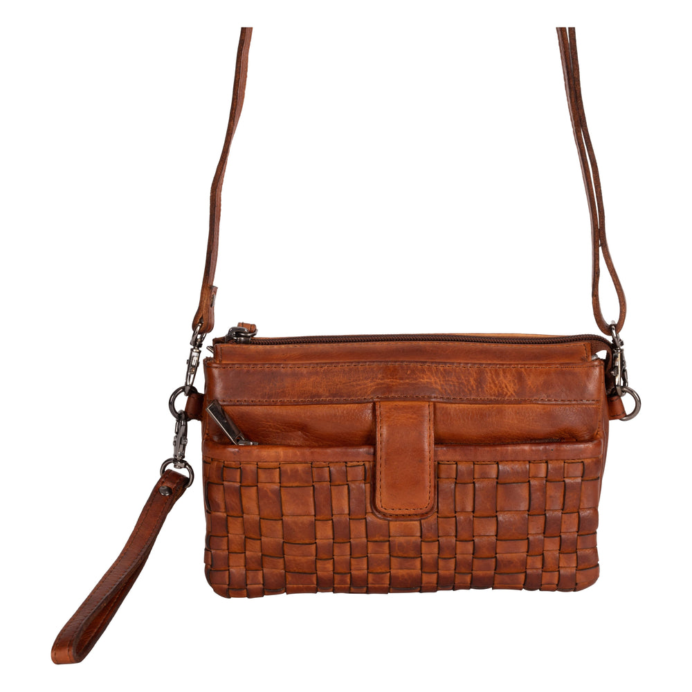 Greenwood Leather “Cherry” Woven Leather Phone Sling Bag & Clutch – Multi-Compartment Ladies Crossbody Travel Purse - Greenwood Leather