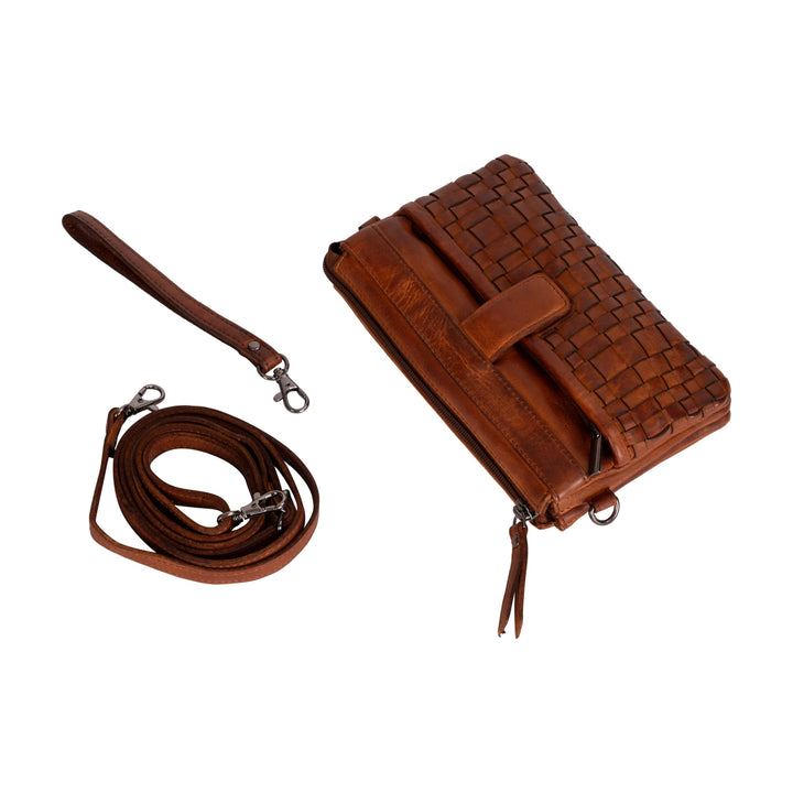 Greenwood Leather “Cherry” Woven Leather Phone Sling Bag & Clutch – Multi-Compartment Ladies Crossbody Travel Purse - Greenwood Leather