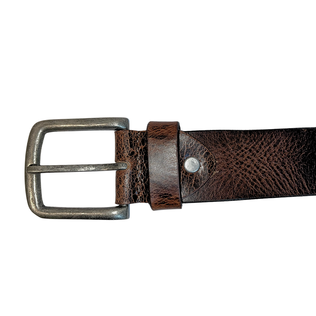 Leather Brown Belt with Vintage Silver Buckle Jeans - Small - Greenwood Leather