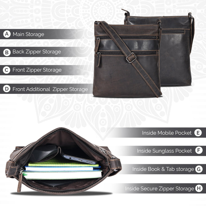 Leather Crossbody Purse Ottawa - Brown - Greenwood Leather