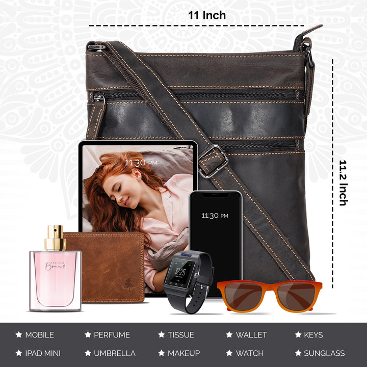 Leather Crossbody Purse Ottawa - Brown - Greenwood Leather