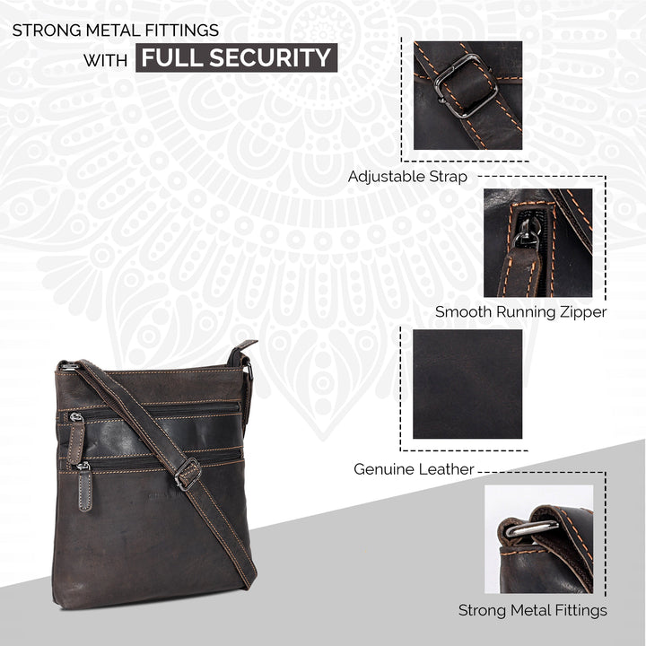 Leather Crossbody Purse Ottawa - Brown - Greenwood Leather