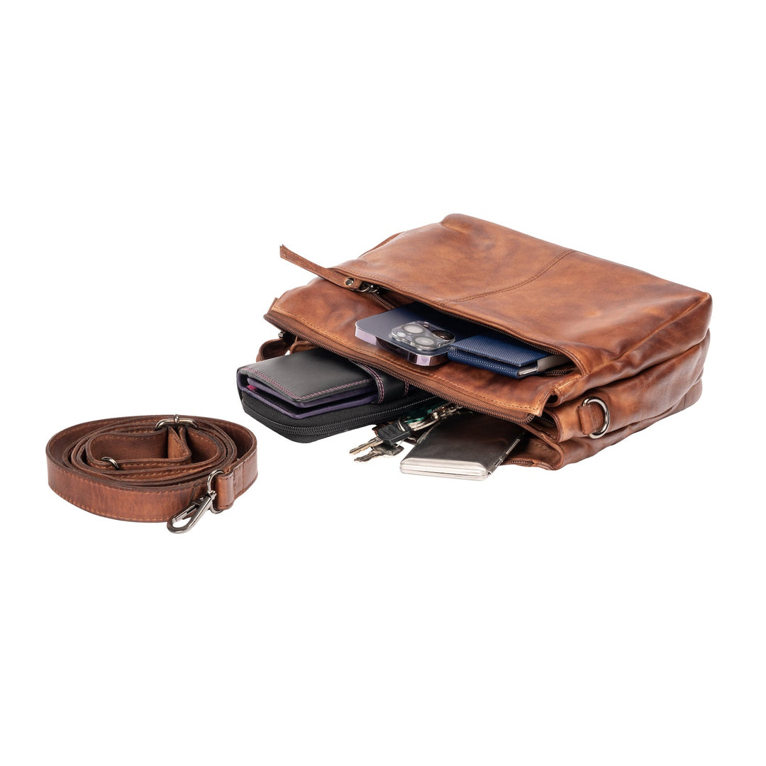 Leather Shoulder Bag June Cognac - Greenwood Leather