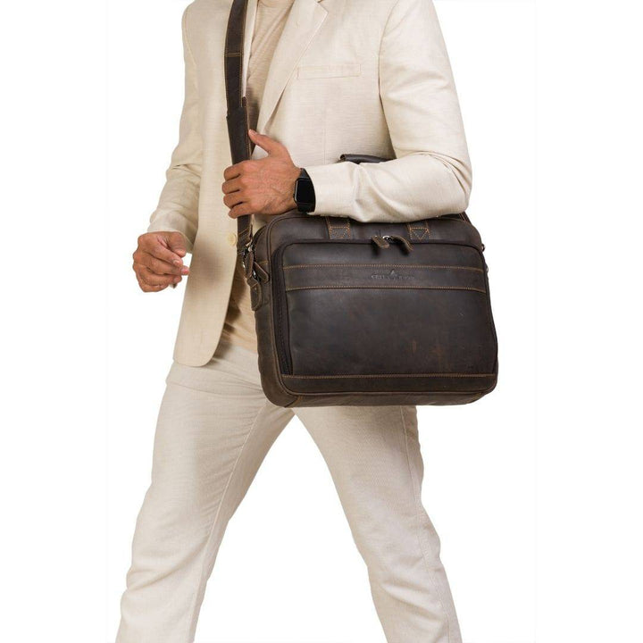 The Apollo Briefcase Brown - Greenwood Leather